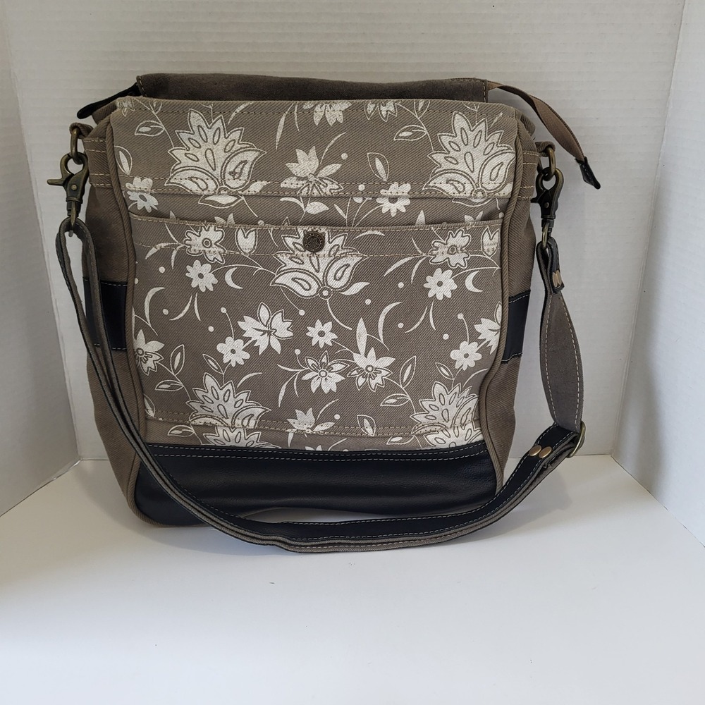 Myra Bag Blossom Print Large Tote Canvas & Leather Crossbody Purse Boho